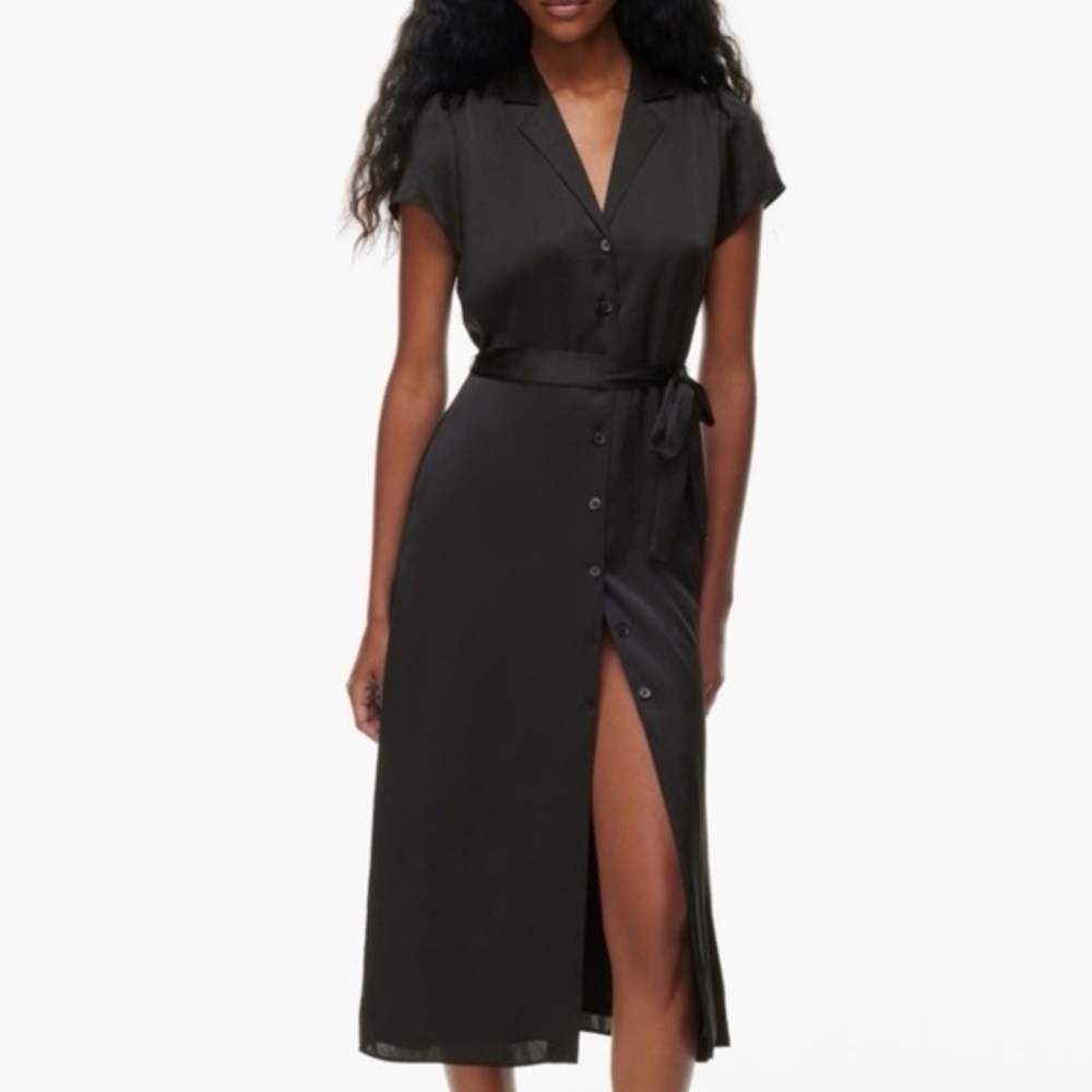 Aritzia Wilfred Satin Black Shirt Dress